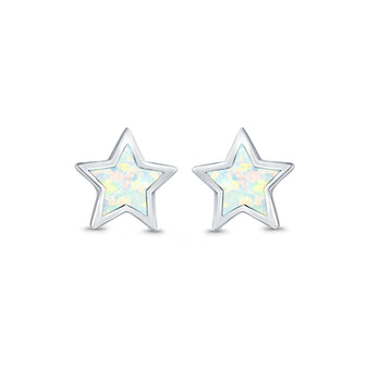 Stud Earrings Lab Created White Opal 925 Sterling Silver (5mm)